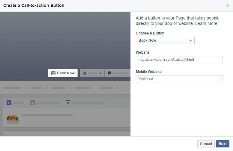 Enter in the destination for your new call to action